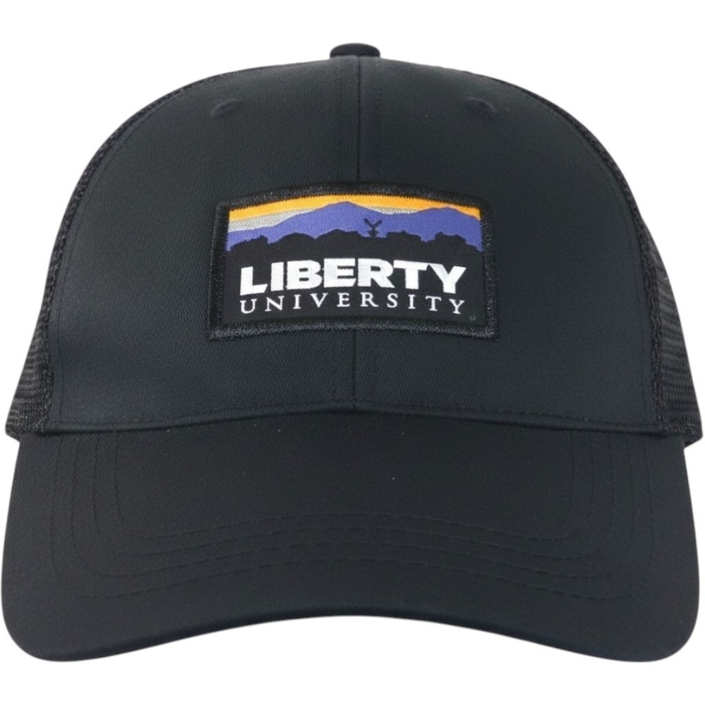 Liberty University Trucker Hat Black Mesh Snapback Mountain Patch Baseball Cap